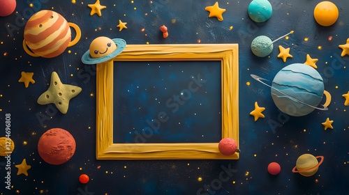 Colorful Clay Decoration of Space Theme with Frame and Planets