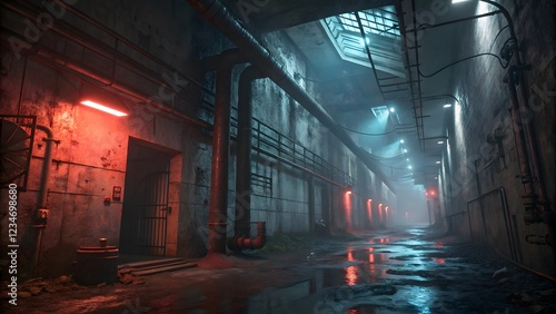 Sci-Fi Dark Maze with Greenish Radioactive Glow