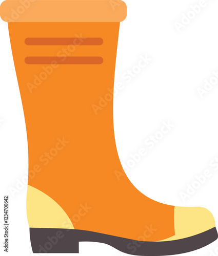 Orange rubber boot protecting feet from getting wet on a rainy day, side view of waterproof footwear for autumn season