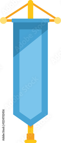 Simple blue pennant hanging on wooden crossbar displaying important information