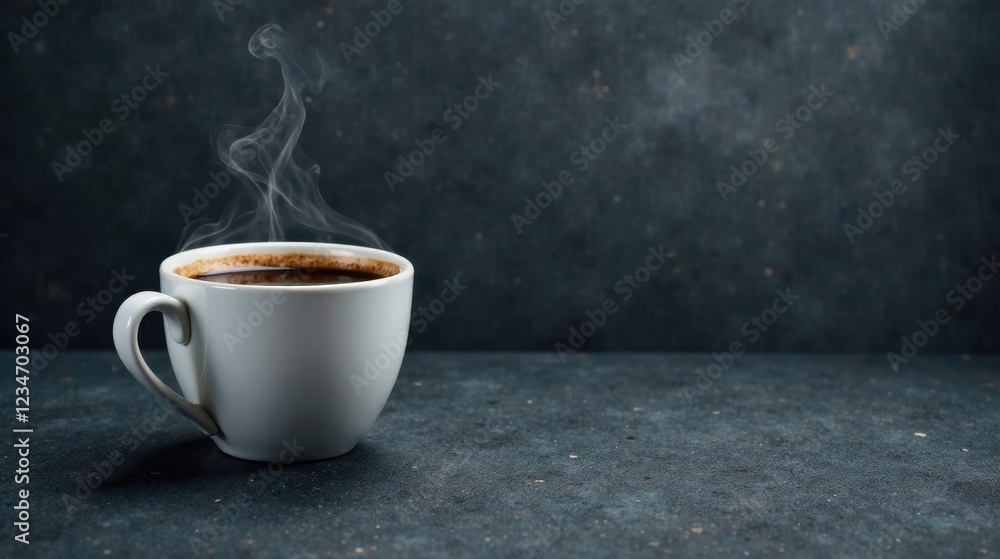 Aromatic Steam Rising From a Cup of Dark Coffee on a Textured Surface Aromatic Steam Rising From a Cup of Dark Coffee on a Textured Surface