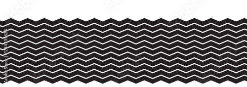 Wave line and wavy zigzag lines. Black curved lines pattern in abstract style. Horizontal geometric decoration element. Vector illustration.