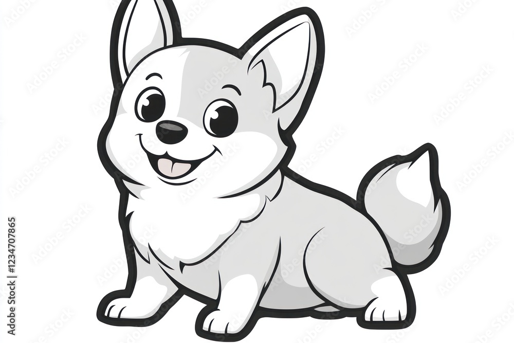 Happy cartoon corgi puppy sitting, white background, kids book illustration Happy cartoon corgi puppy sitting, white background, kids book illustration
