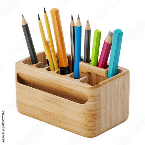 PNG Wooden Desk Organizer Against Transparent Background for Office, Workspace, or Home Organization Design Projects photo