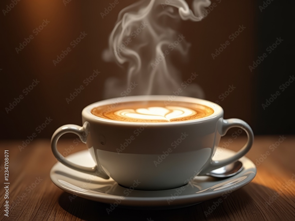 A steaming cup of coffee, a warm and inviting morning ritual A steaming cup of coffee, a warm and inviting morning ritual