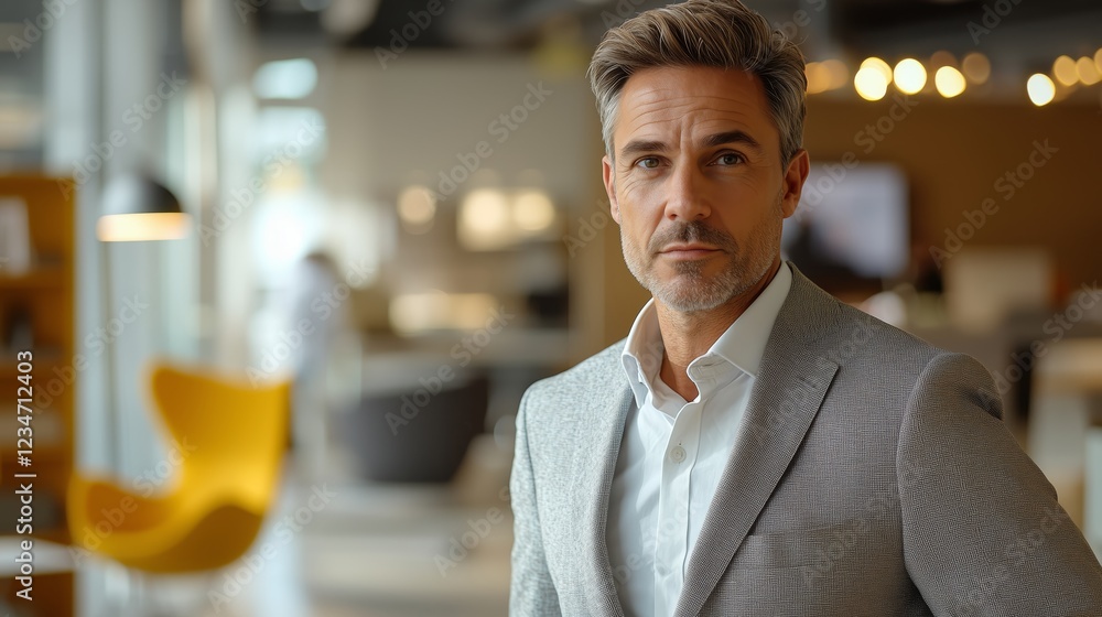 Confident Businessman in Modern Office Setting with Stylish Attire Confident Businessman in Modern Office Setting with Stylish Attire