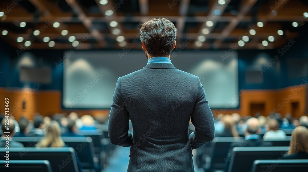 Fototapeta premium Business Speaker Addressing Audience in Modern Conference Hall