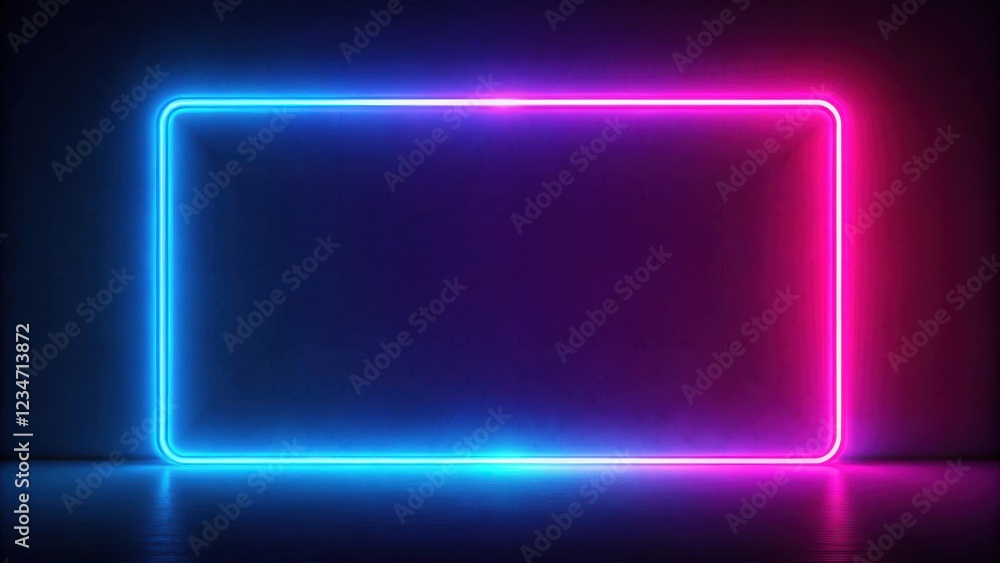 A vibrant neon blue and pink light frame illuminates a dark room, creating a futuristic and abstract ambiance. A vibrant neon blue and pink light frame illuminates a dark room, creating a futuristic and abstract ambiance.