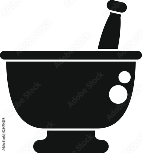 Black silhouette of mortar and pestle, essential tools for grinding and mixing ingredients in traditional medicine practices