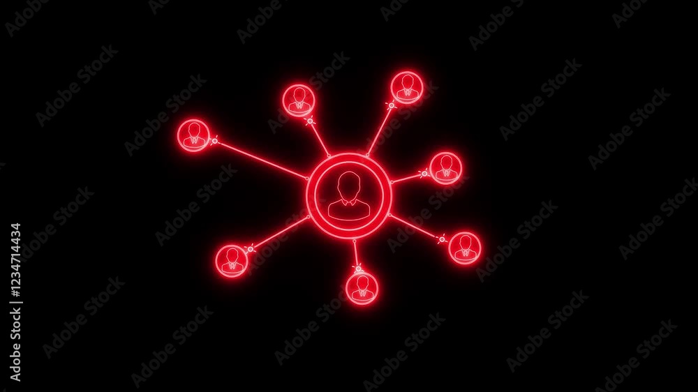 Animation of lines and dots connecting people. network group and selecting one individual from the group moves up and surrounded by networking icons Animation of lines and dots connecting people. network group and selecting one individual from the group moves up and surrounded by networking icons