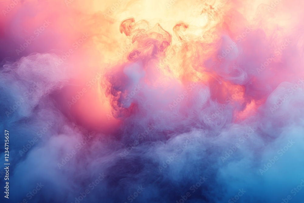 Naklejka premium Colorful smoke swirls create an abstract backdrop of vibrant hues in a mystical atmosphere