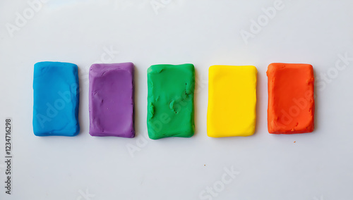 Five colorful blocks of play dough