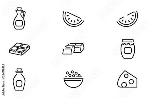 Breakfast Food Line Icon Set – Minimalist Black Line Vector Icons