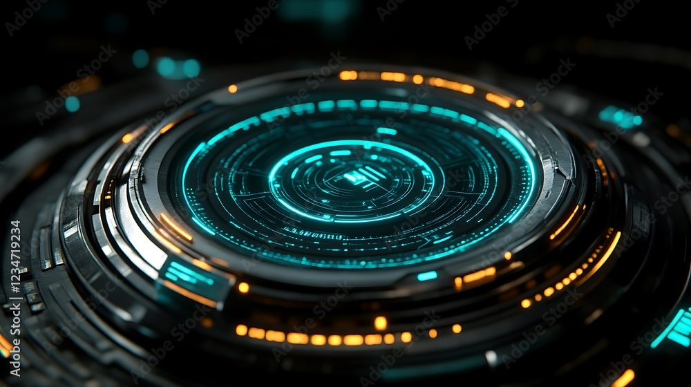 Abstract futuristic technological interface with glowing blue and orange accents on a dark background Abstract futuristic technological interface with glowing blue and orange accents on a dark background