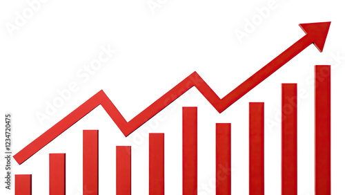 business graph with red upward arrow showing up trend isolated on PNG