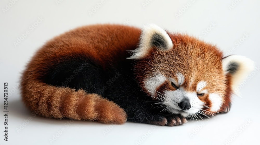 Fototapeta premium Adorable Red Panda Sleeping Peacefully on a Soft Surface