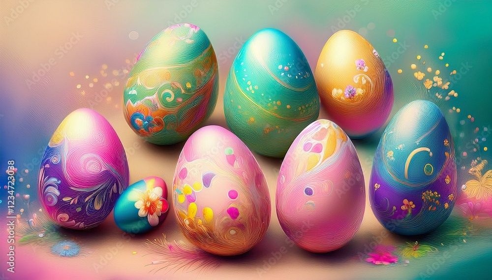 Fototapeta premium creative beautiful colorful easter eggs on pastel background graphic resource