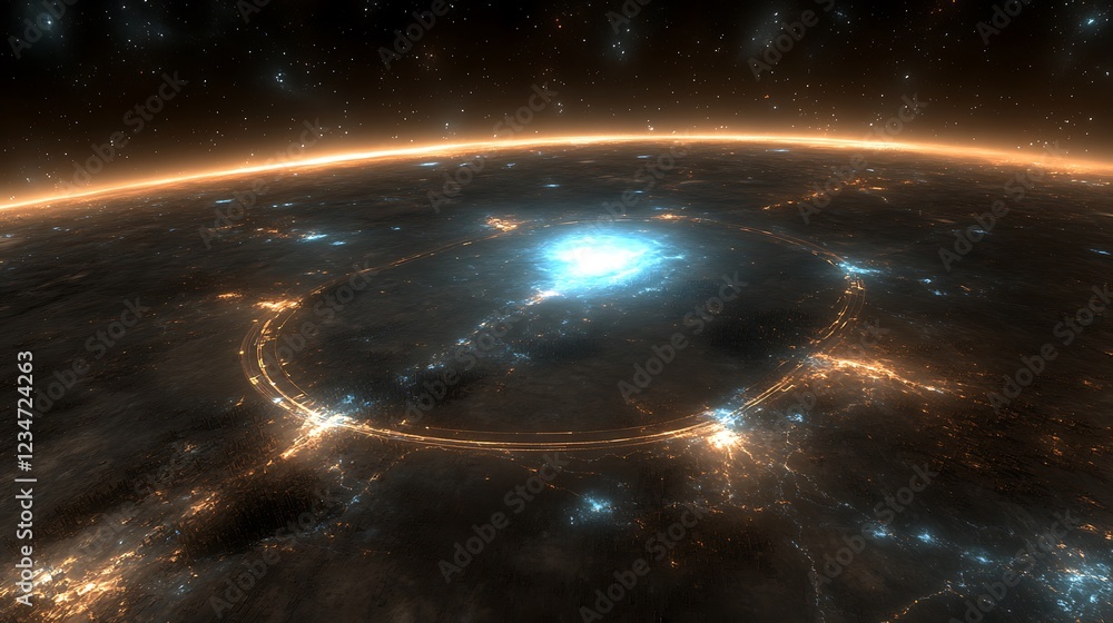 Obraz premium Planet lights ring glow cosmic view space background