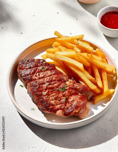 Carne con papas fritas photo