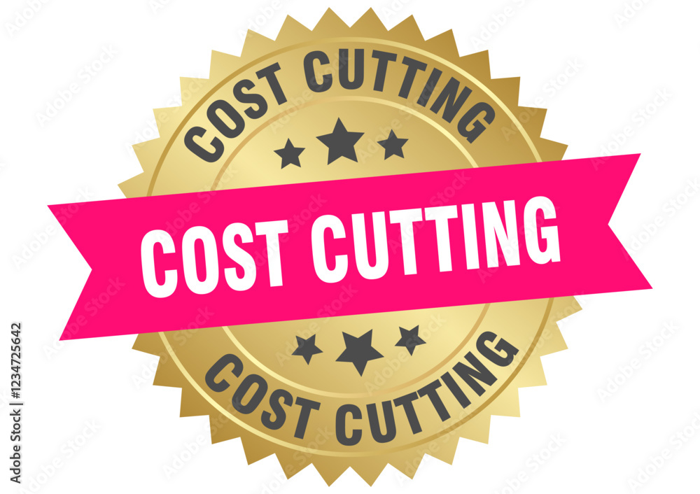 cost cutting. cost cutting round pink and gold label isolated on transparent background cost cutting. cost cutting round pink and gold label isolated on transparent background