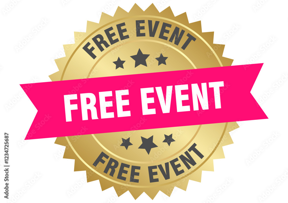 Obraz premium free event. free event round pink and gold label isolated on transparent background
