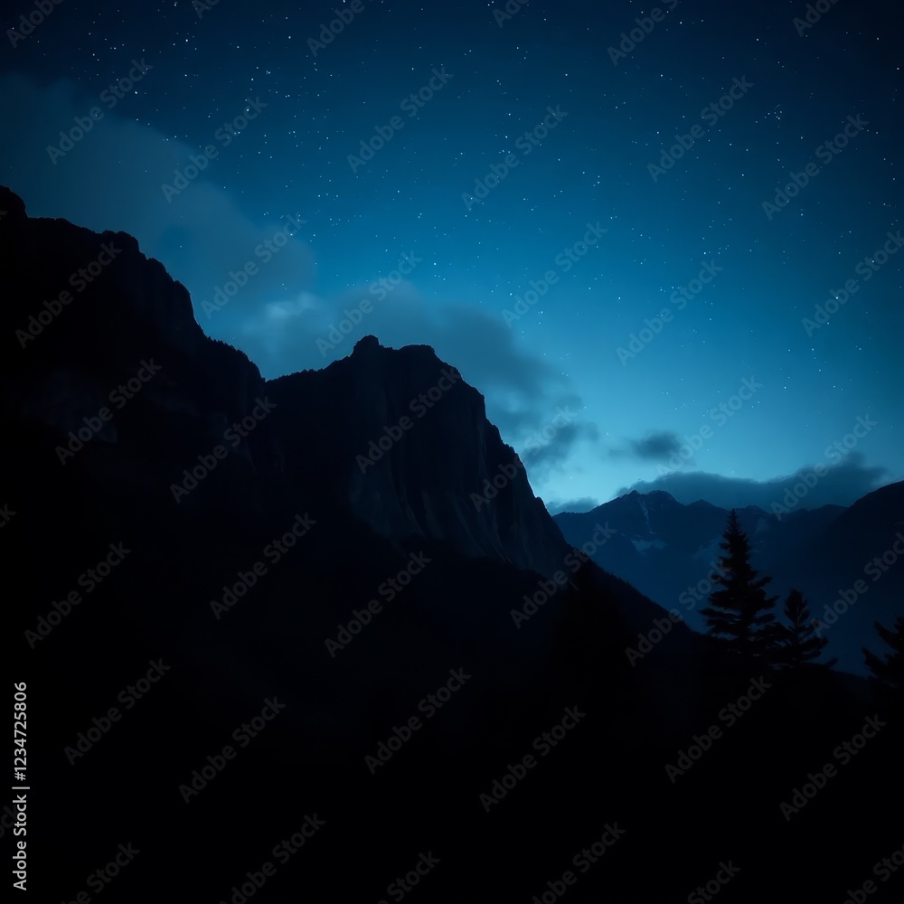 A peaceful night sky filled with stars, with a dark silhouette of mountains and trees, creating a serene and mysterious atmosphere. A peaceful night sky filled with stars, with a dark silhouette of mountains and trees, creating a serene and mysterious atmosphere.