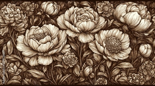 Wallpaper Mural Sepia Peonies Garden Floral Design Wallpaper Torontodigital.ca