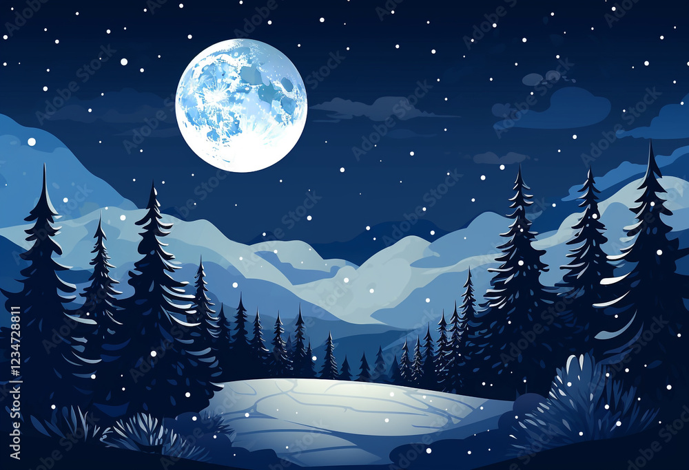 Naklejka premium Full Moon Glowing in the Night Sky