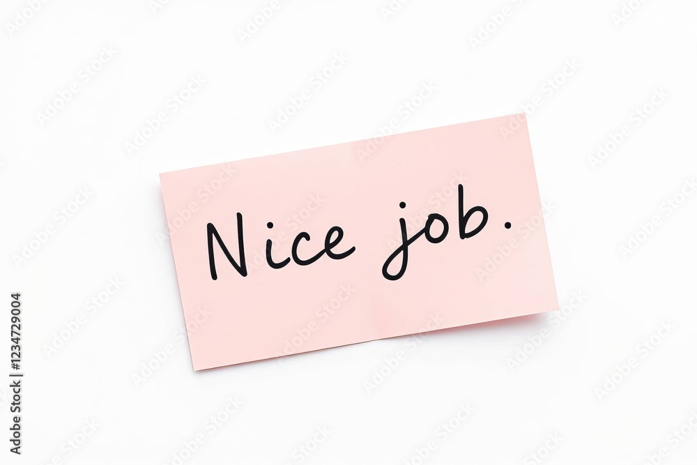 Text Nice job on pink note on white background Text Nice job on pink note on white background