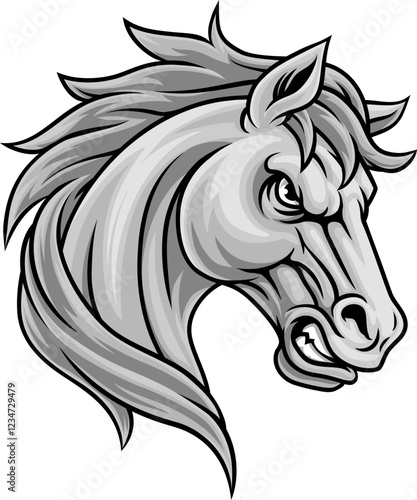 Horse mustang bronco stallion angry mean tough sports team mascot cartoon character design.