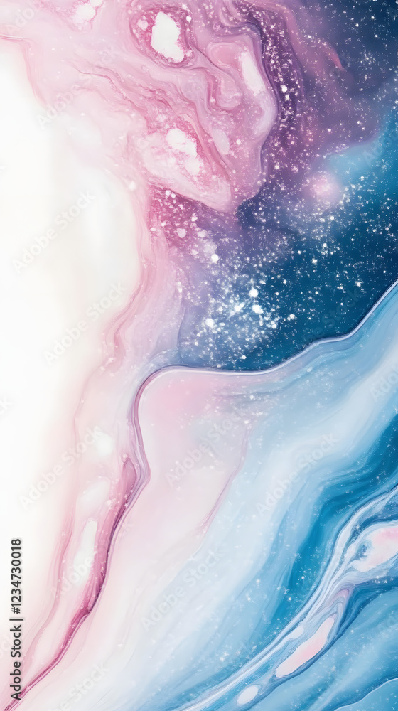 Fototapeta premium Beautiful galaxy phone background with pastel pink and blue colors, glittering stars, dreamy and ethereal