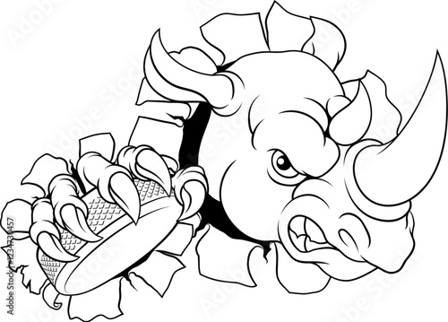 A rhino or rhinoceros ice hockey tough cartoon sports mascot