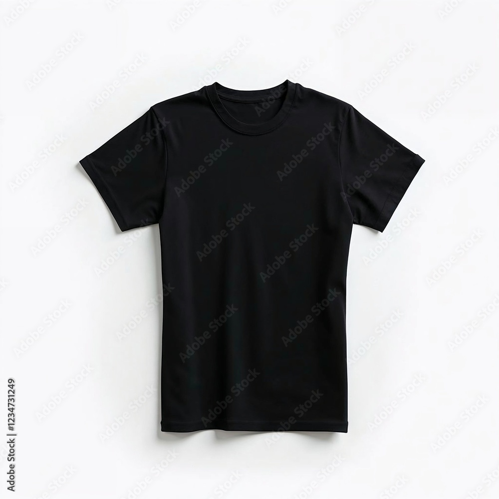 black t-shirt with short sleeves on a white background, which can be used in various contexts such as online stores, clothing catalogs, advertising materials, design projects, fashion presentations 