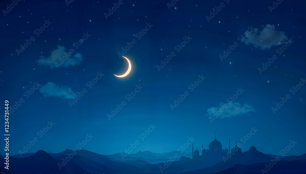Fototapeta premium Crescent moon with beautiful background . Generous Ramadan