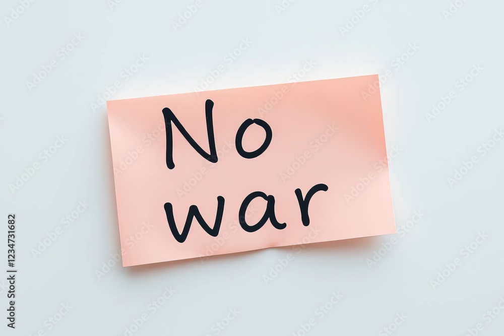 Text No war on pink note on white background Text No war on pink note on white background