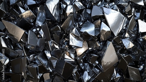 A close-up shot of shiny, black and silver rocks in an aerial view, representing the mineral ironwood in its natural state. 