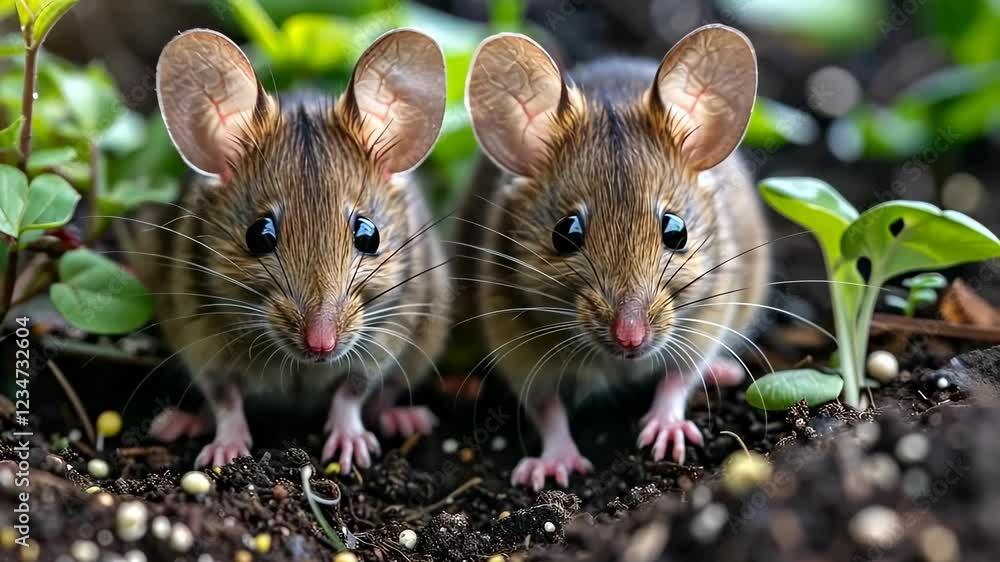 Pair of Curious Mice in a Garden Pair of Curious Mice in a Garden