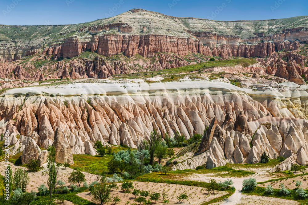 Cappadocia landscape, pink rocks and stone pillars,Turkey