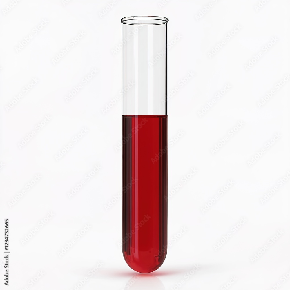 A test tube with a red liquid, isolated on a white background. A test tube with a red liquid, isolated on a white background.