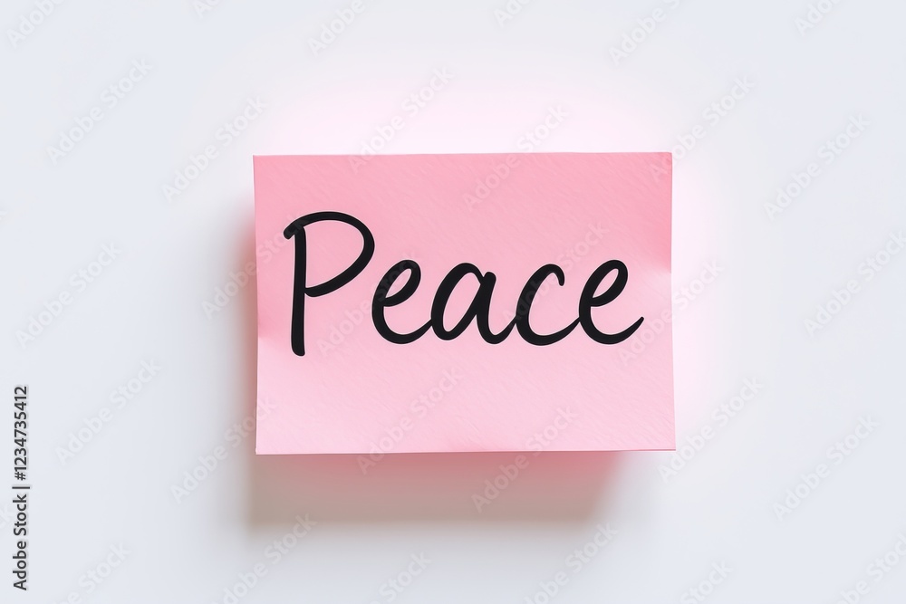 Text peace on pink note on white background Text peace on pink note on white background