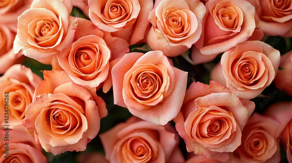 Close-up of peach roses bouquet, blurred green background Close-up of peach roses bouquet, blurred green background