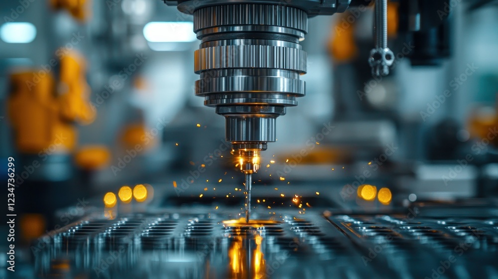 CNC Mill Drilling Metal in Automated Factory CNC Mill Drilling Metal in Automated Factory