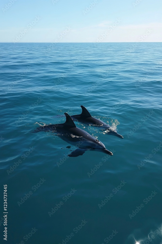 Fototapeta premium A pod of dolphins swimming in the ocean.