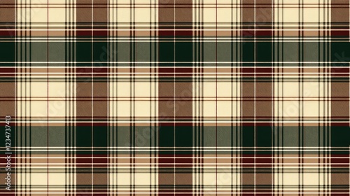 Brown, beige, green plaid fabric texture; seamless pattern background for textile design