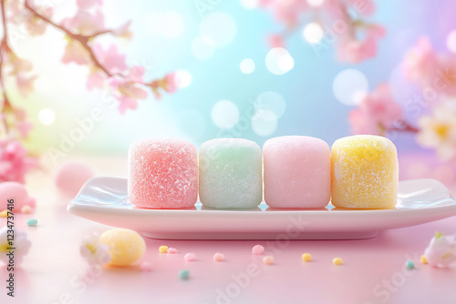 P A soft and pastel image of warabi mochi wit photo