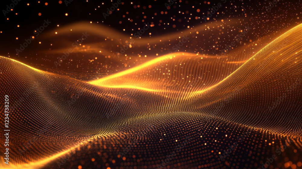 Obraz premium Abstract golden waves with glowing particles creating luxurious feel