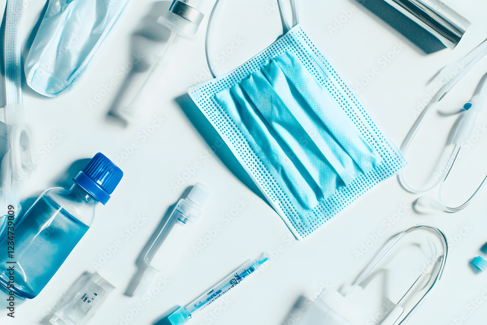 a blue medical mask on a white background a blue medical mask on a white background