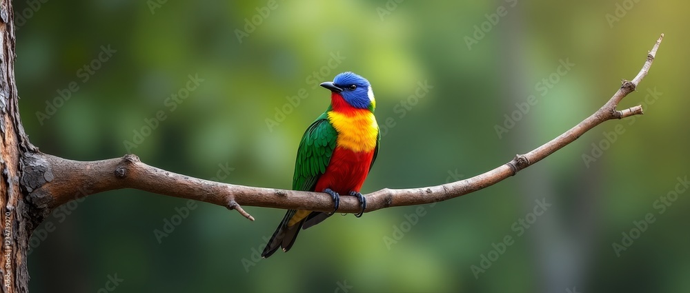 The colorful bird is perched on a branch The colorful bird is perched on a branch