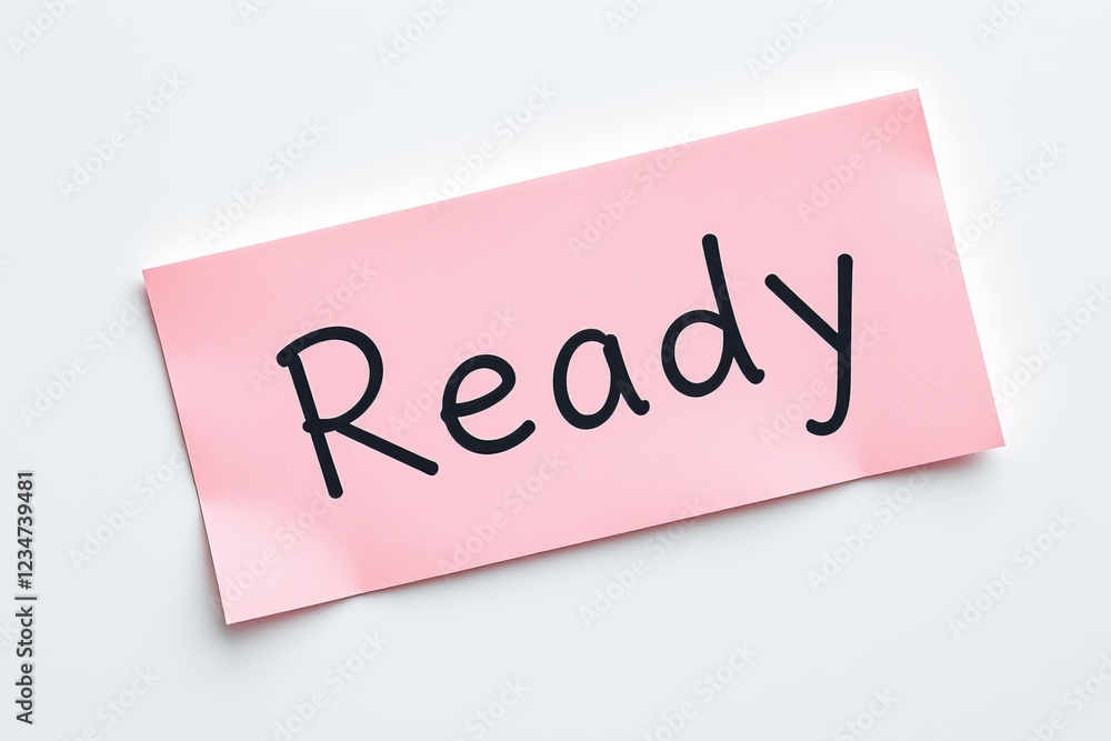 Text ready on pink note on white background Text ready on pink note on white background