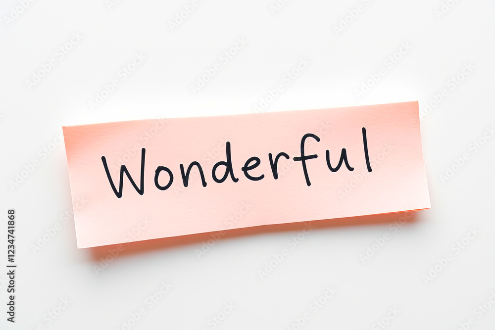 Text wonderful on pink note on white background Text wonderful on pink note on white background